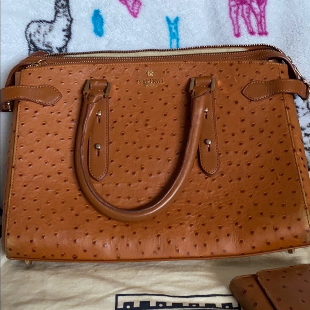 Aspinal of London Tan Ostrich Leather Bag & Purse